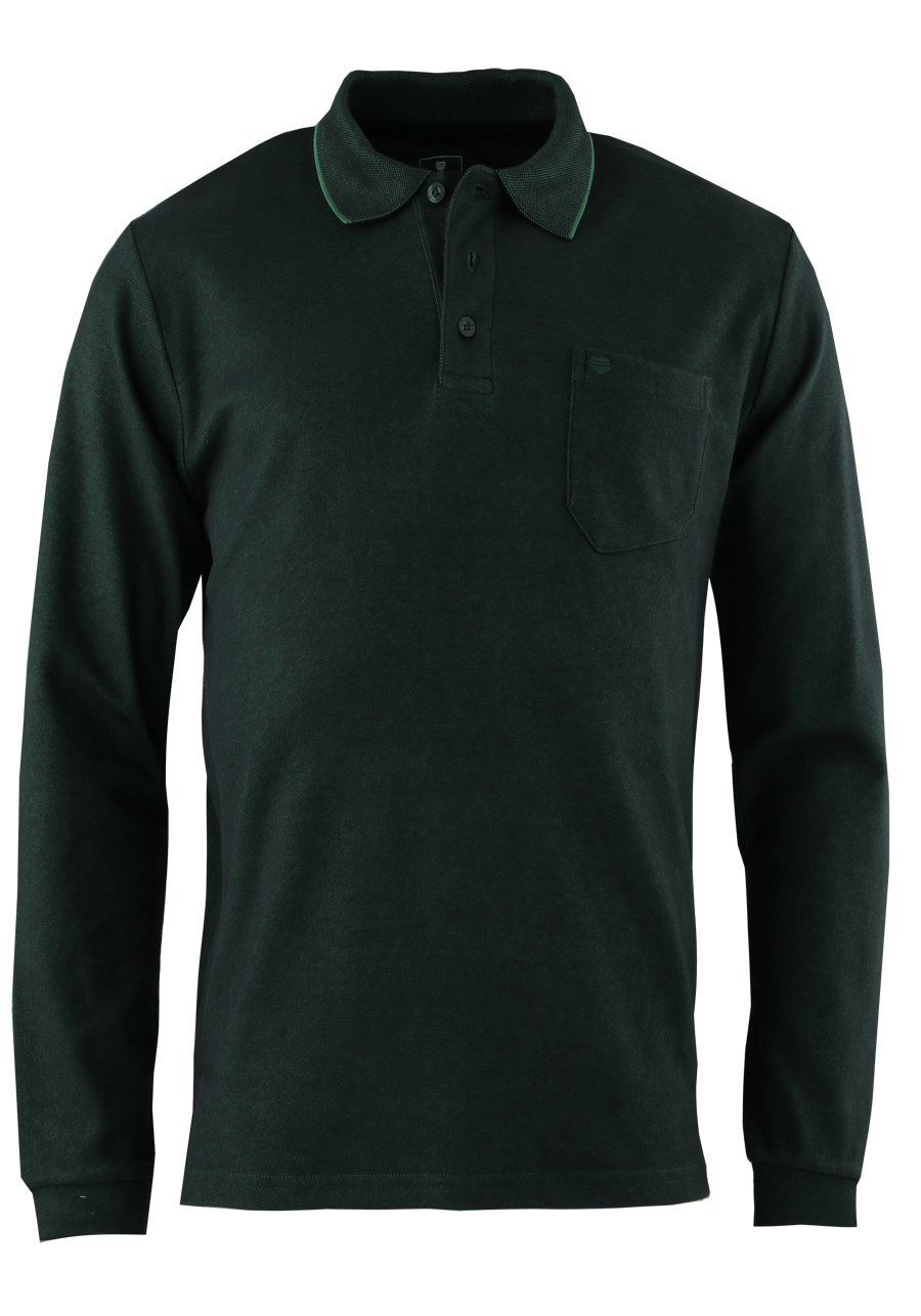Produktbild f�r 'REDMOND Casual Poloshirt Langarm gekn�pfter Polokragen Pique dunkelgr�n'