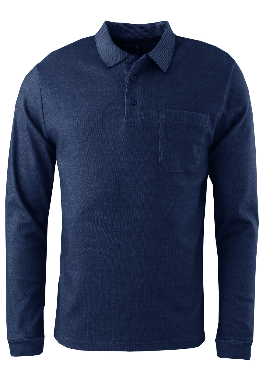 Produktbild f�r 'REDMOND Casual Poloshirt Langarm gekn�pfter Polokragen Pique navy'