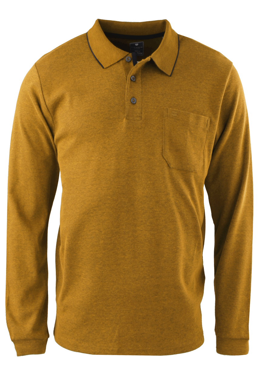 Produktbild f�r 'REDMOND Casual Poloshirt Langarm gekn�pfter Polokragen Pique ocker'