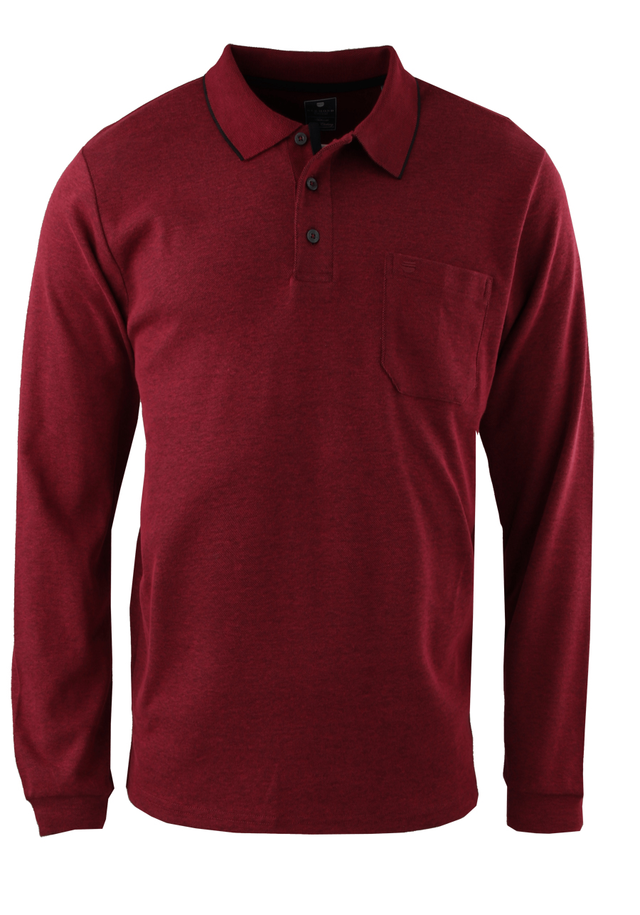 Produktbild f�r 'REDMOND Casual Poloshirt Langarm gekn�pfter Polokragen Pique rot'