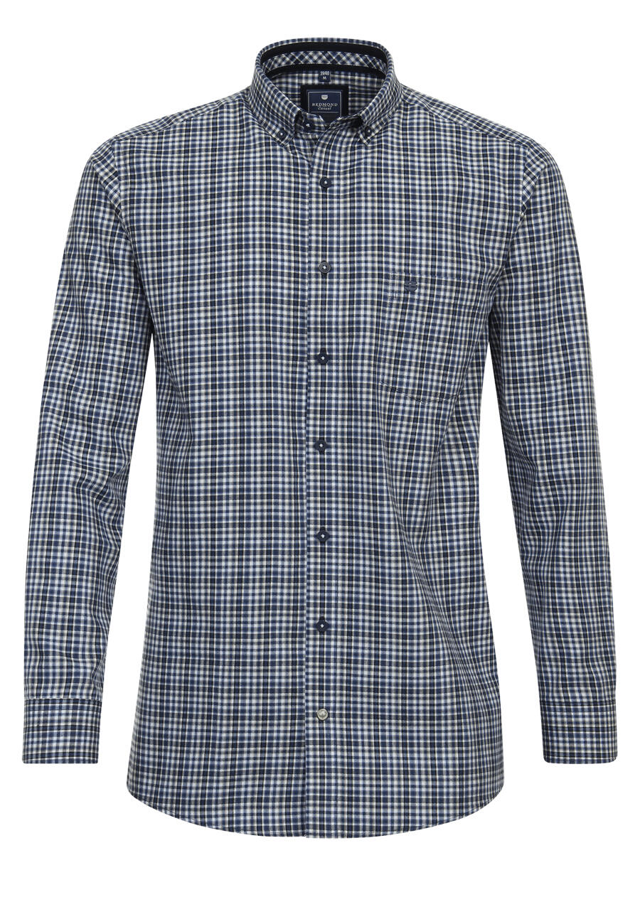 Produktbild fr 'REDMOND Comfort Fit Hemd Langarm Button Down Kragen Karo blau'