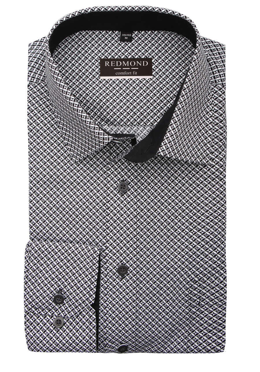 REDMOND Comfort Fit Hemd Langarm New Kent Kragen Muster schwarz