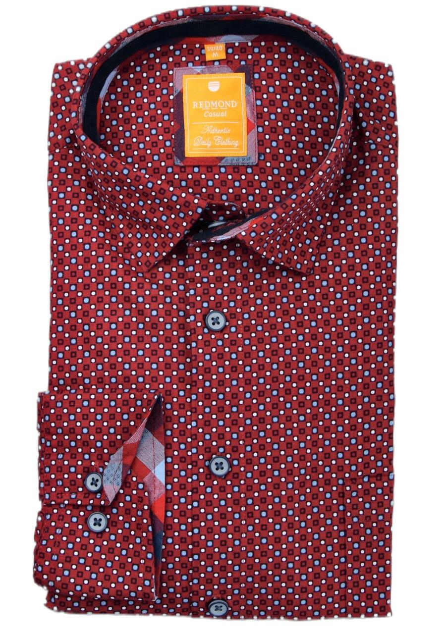 REDMOND Modern Fit Hemd Langarm New Kent Kragen Muster dunkelrot