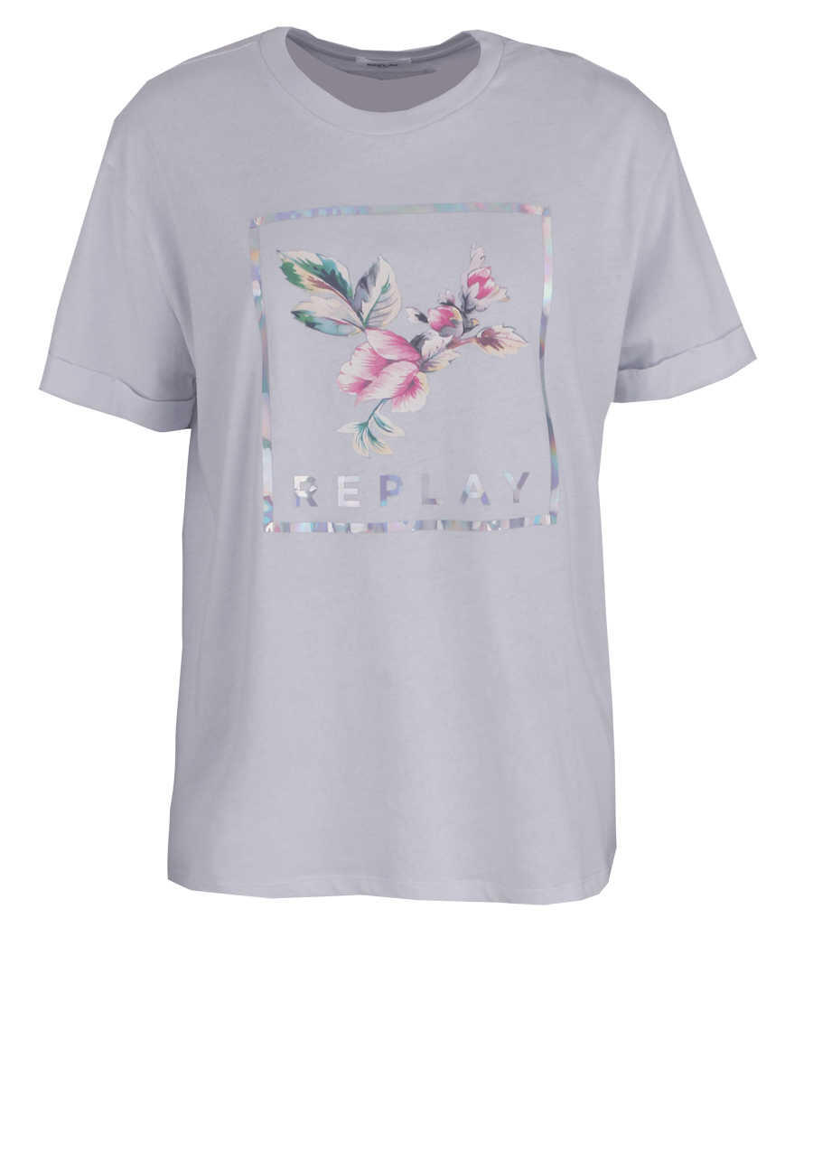 Produktbild fr 'REPLAY Kurzarm T-Shirt Rundhals Front-Logo glnzend eisblau'