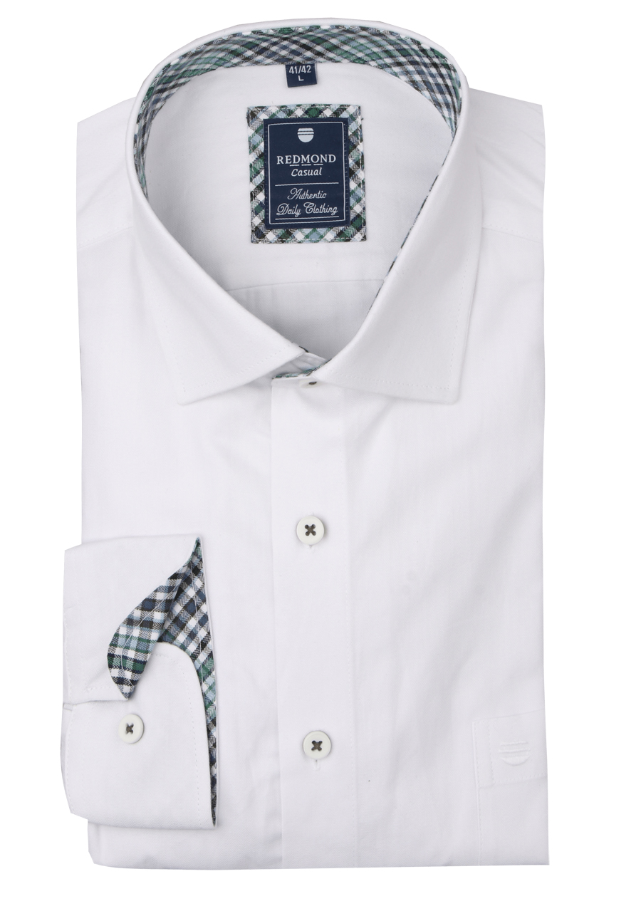 Produktbild f�r 'REDMOND Casual Comfort Fit Hemd Langarm New Kent Kragen Fischgrat wei�'