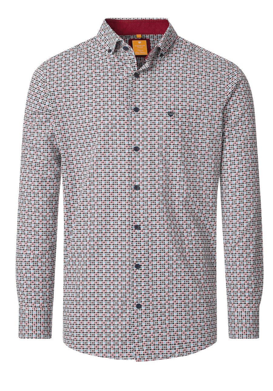Produktbild f�r 'REDMOND Casual Comfort Fit Hemd Langarm Button Down Kragen Muster rot'