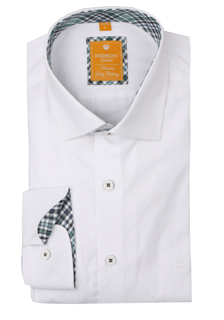 Produktbild f�r 'REDMOND Casual Modern Fit Hemd Langarm New Kent Kragen Fischgrat wei�'
