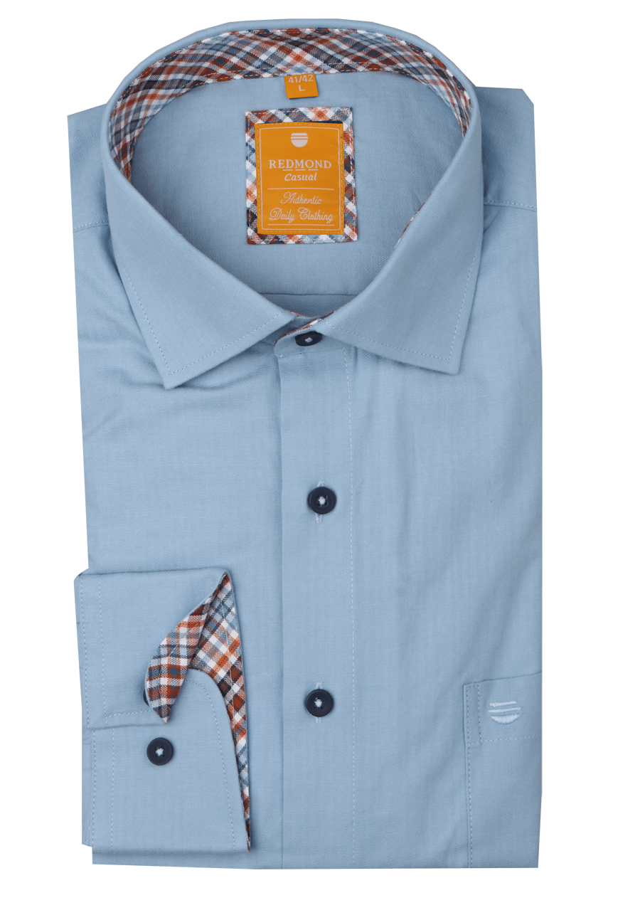 Produktbild f�r 'REDMOND Casual Modern Fit Hemd Langarm New Kent Kragen Fischgrat hellblau'