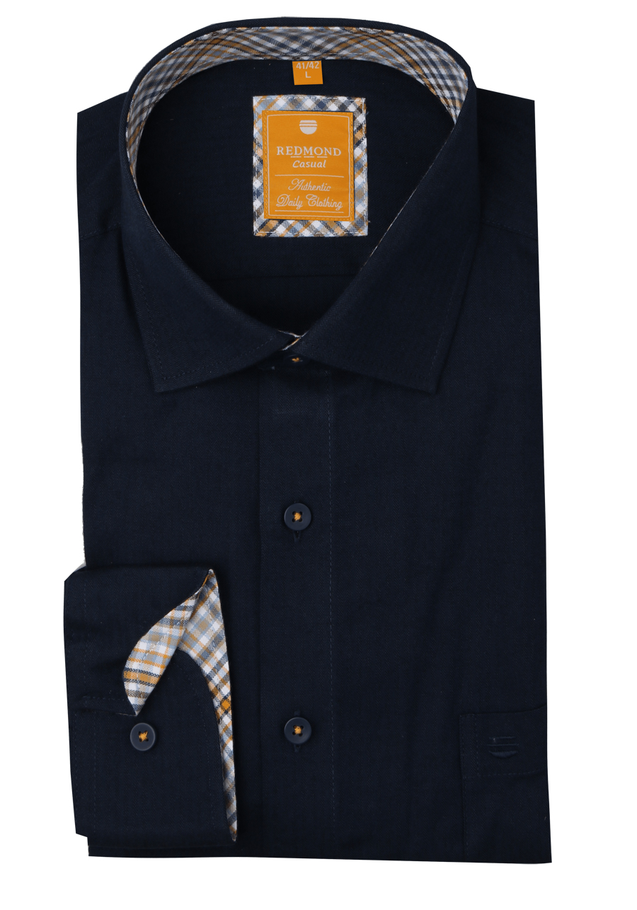 Produktbild f�r 'REDMOND Casual Modern Fit Hemd Langarm New Kent Kragen Fischgrat nachtblau'