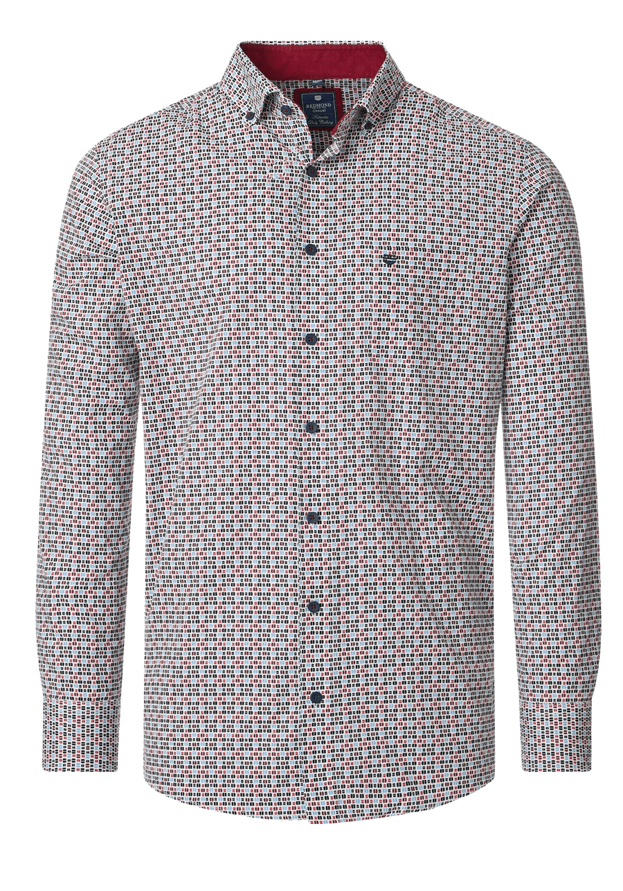 Produktbild f�r 'REDMOND Casual Modern Fit Hemd Langarm Button Down Kragen Muster rot'