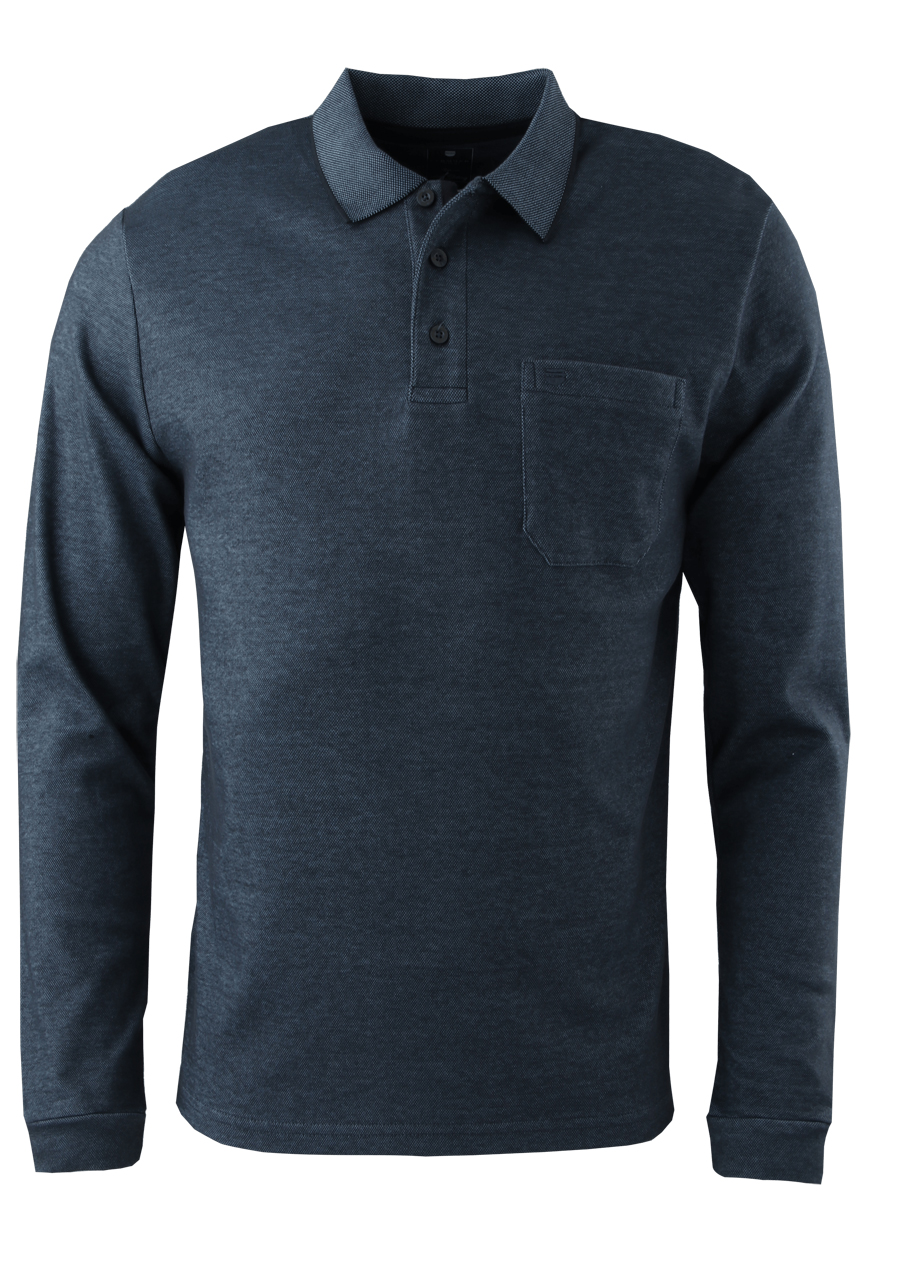 Produktbild f�r 'REDMOND Casual Poloshirt Langarm gekn�pfter Polokragen Pique dunkelblau'