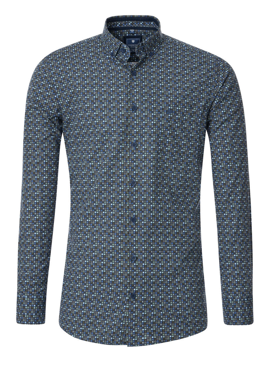 Produktbild fr 'REDMOND Casual Modern Fit Hemd Langarm Button Down Kragen Muster blau'