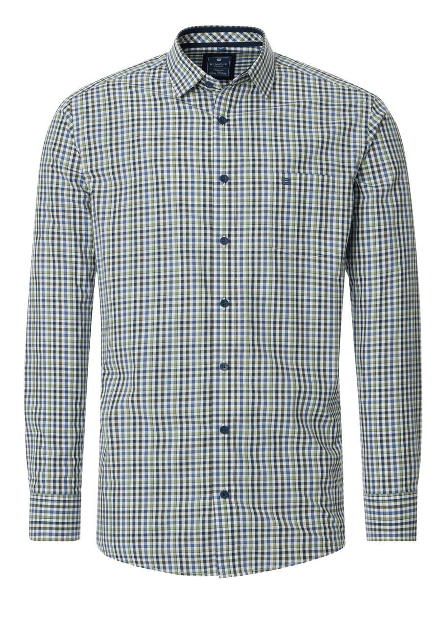 Produktbild fr 'REDMOND Casual Modern Fit Hemd Langarm New Kent Kragen Karo grn'