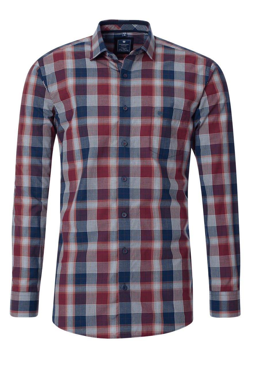 Produktbild fr 'REDMOND Casual Comfort Fit Hemd Langarm New Kent Kragen Karo rot'