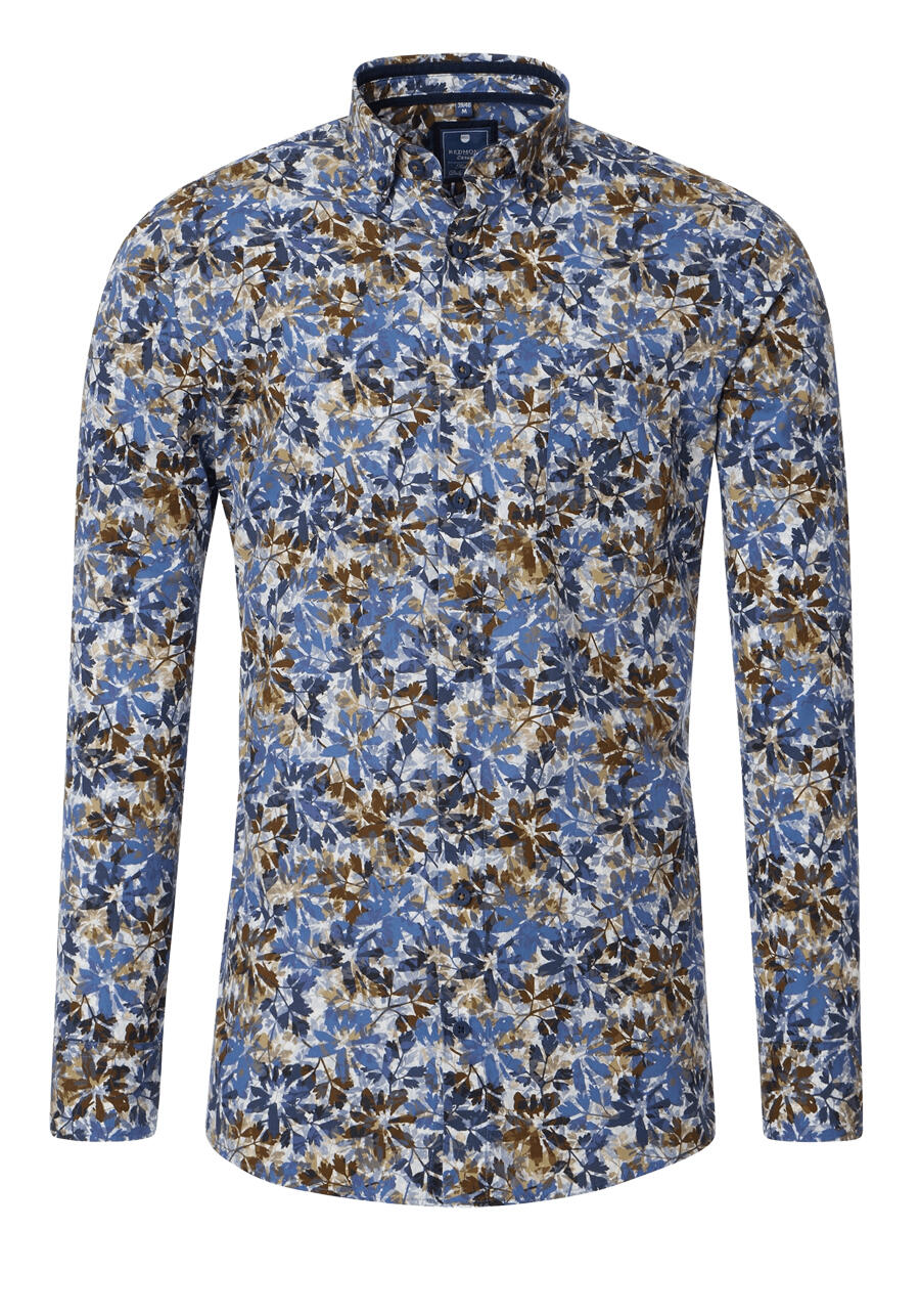 Produktbild fr 'REDMOND Casual Comfort Fit Hemd Langarm Button Down Kragen Muster braun'