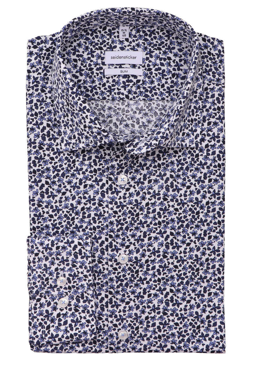 Produktbild f�r 'SEIDENSTICKER Slim Hemd extra langer Arm Haifischkragen Muster blau'