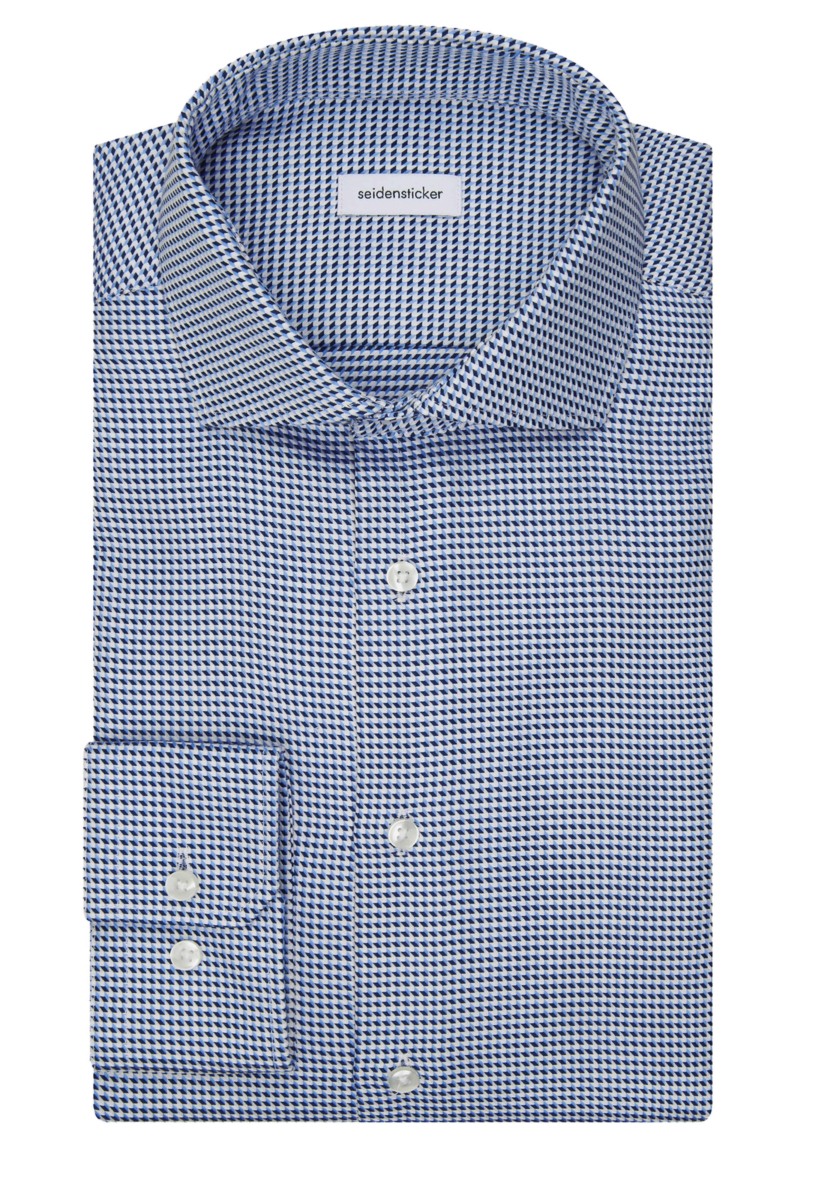 Produktbild f�r 'SEIDENSTICKER Shaped Hemd Langarm Haifischkragen Muster blau'