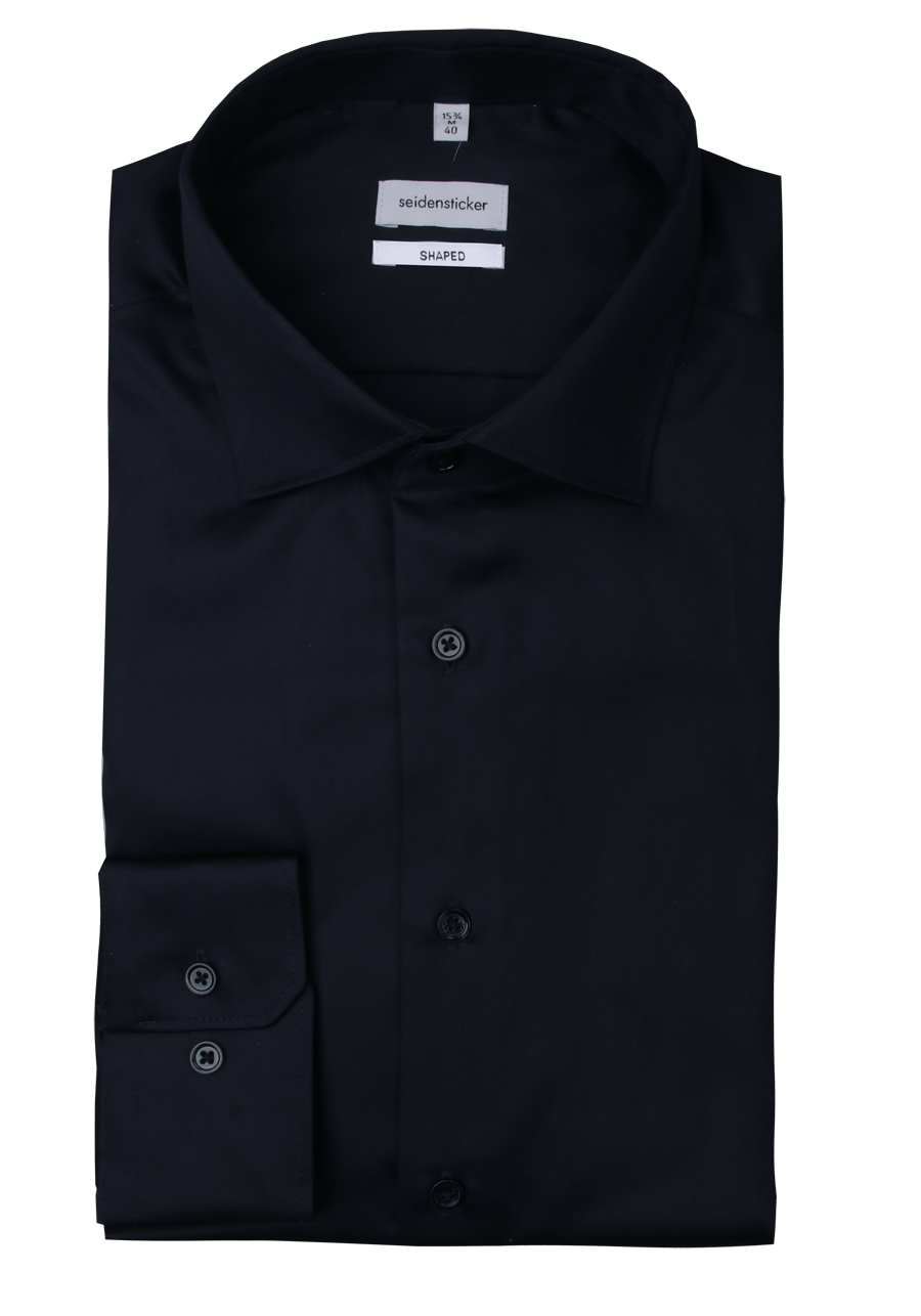 Produktbild f�r 'SEIDENSTICKER Shaped Hemd Langarm New Kent Kragen Satin schwarz'