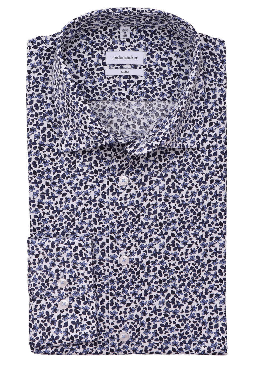 Produktbild f�r 'SEIDENSTICKER Slim Hemd extra langer Arm Haifischkragen Muster blau'