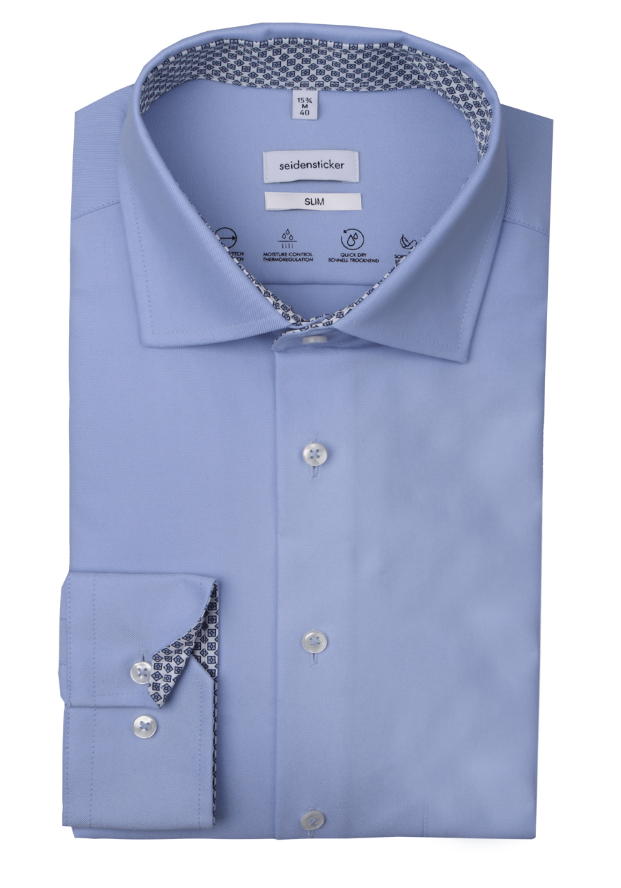 Produktbild fr 'SEIDENSTICKER Slim Performance Hemd Langarm New Kent Kragen Twill hellblau'