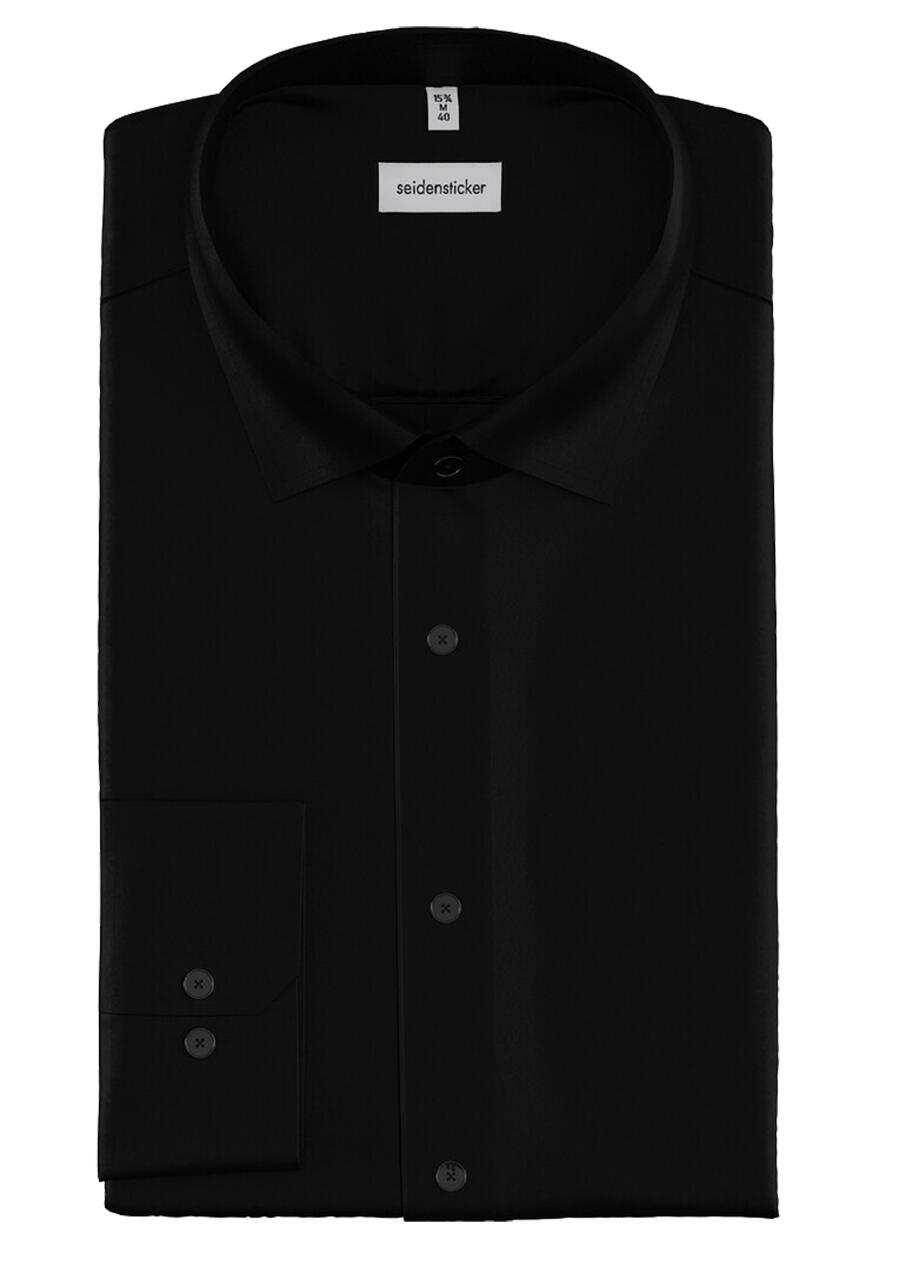 Produktbild f�r 'SEIDENSTICKER Slim Hemd Langarm New Kent Kragen Satin schwarz'