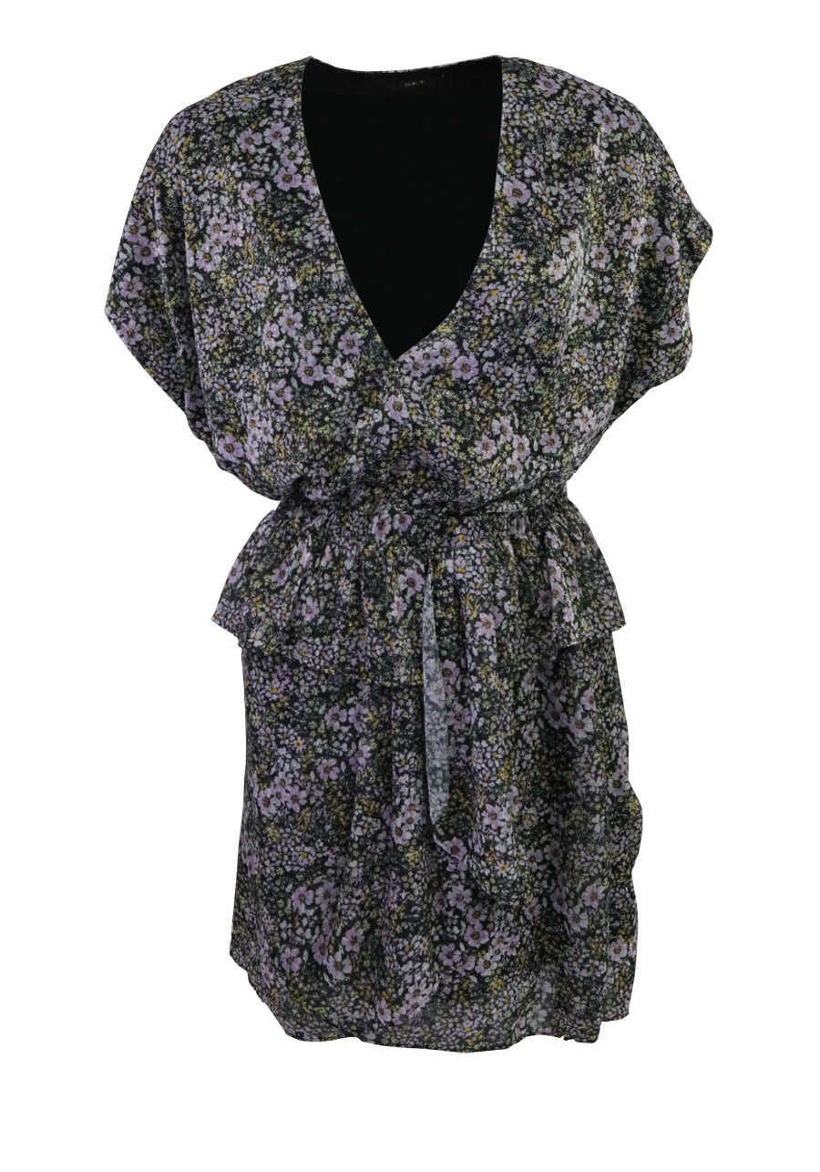 Produktbild fr 'SET Kurzarm Kleid Wickel-Optik Rschen Muster lila'