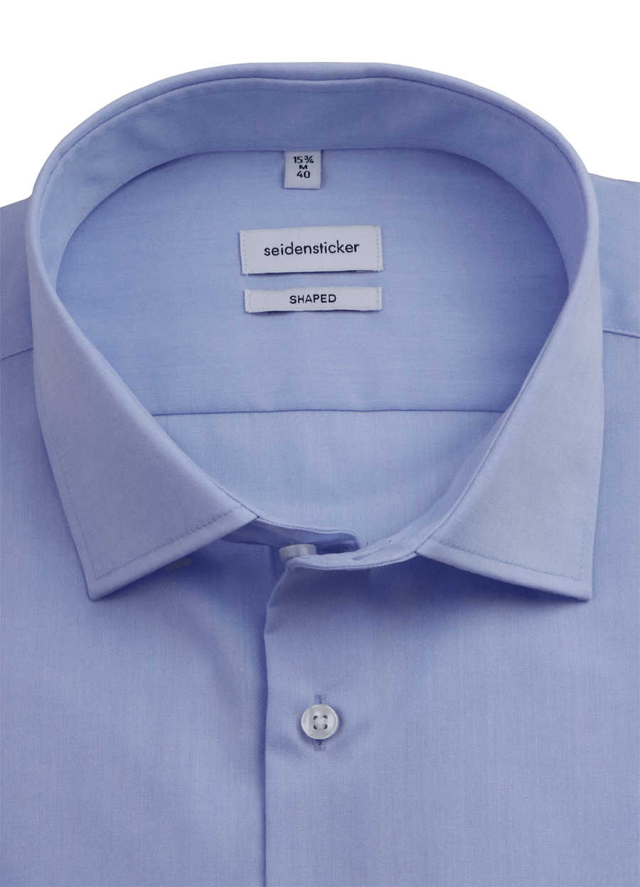 SEIDENSTICKER Shaped blau Chambray Basic Langarm Kent Kragen Hemd