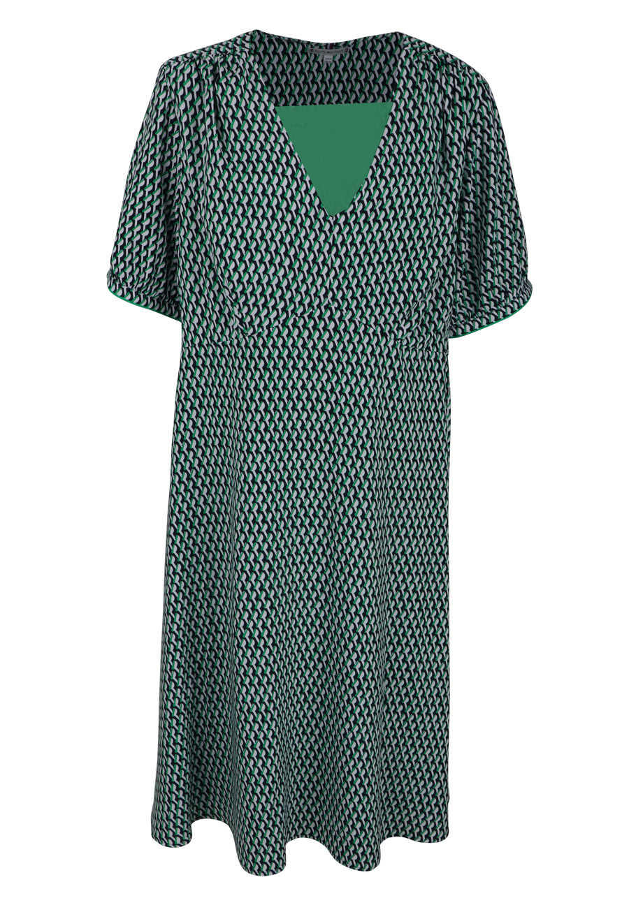 Produktbild fr 'TOMMY HILFIGER Curve Midi Kleid Kurzarm V-Ausschnitt Muster Grn'