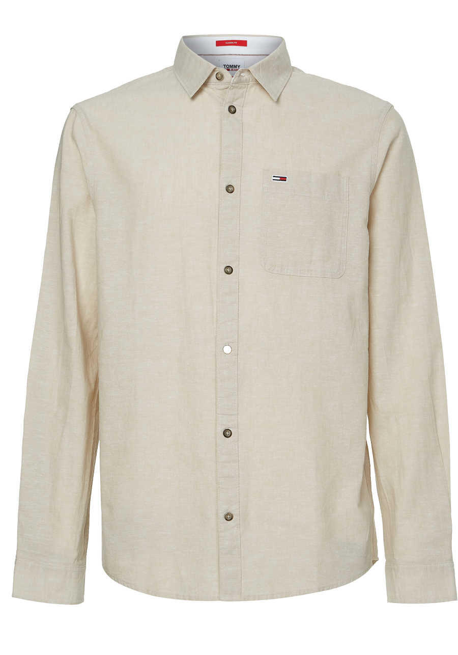 TOMMY JEANS Classic Fit Hemd Langarm New Kent Kragen beige