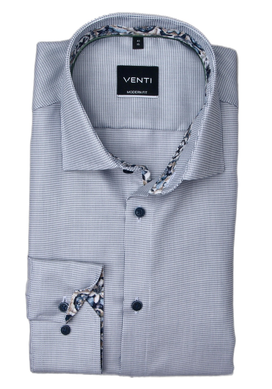 Produktbild fr 'VENTI Modern Fit Hemd super langer Arm New Kent Kragen Twill Muster blau'