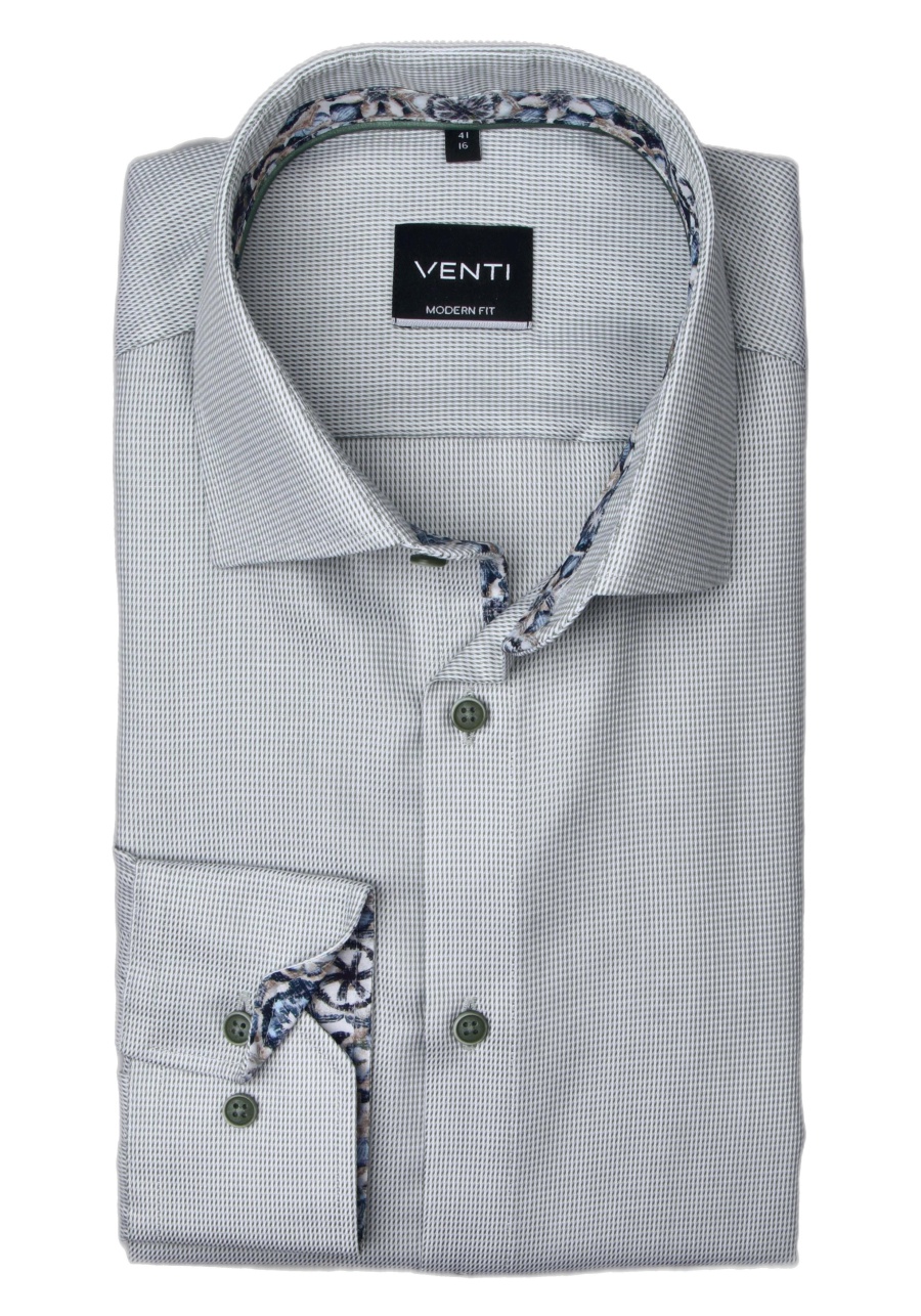 Produktbild fr 'VENTI Modern Fit Hemd super langer Arm New Kent Kragen Twill Muster grn'