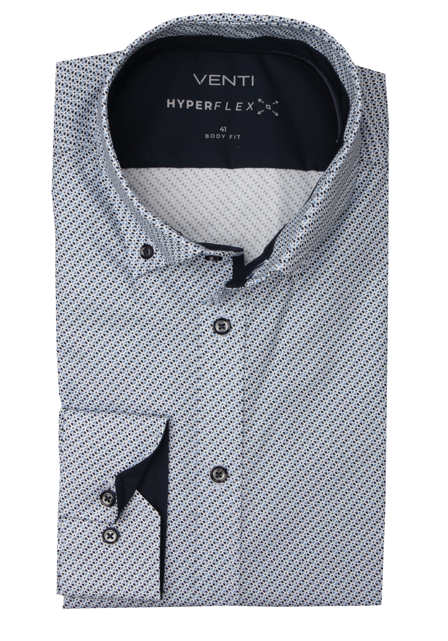 Produktbild fr 'VENTI Body Fit Hemd Langarm Button Down Kragern Stretch Muster blau'