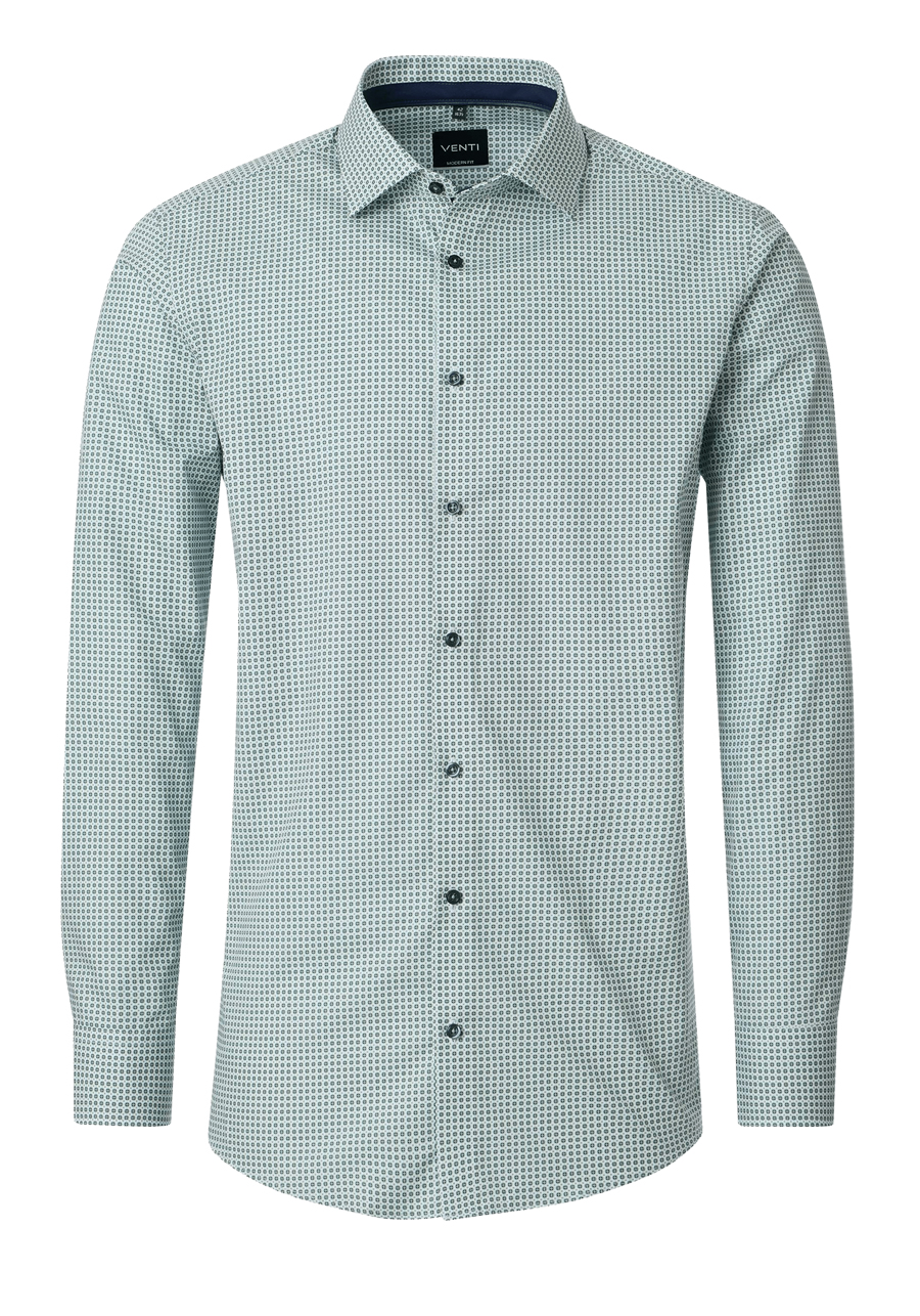 Produktbild f�r 'VENTI Modern Fit Hemd Langarm New Kent Kragen Muster gr�n'