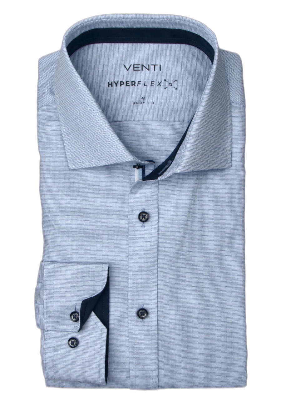 Produktbild fr 'VENTI Body Fit Hemd Langarm New Kent Kragen Hyperflex Muster blau'