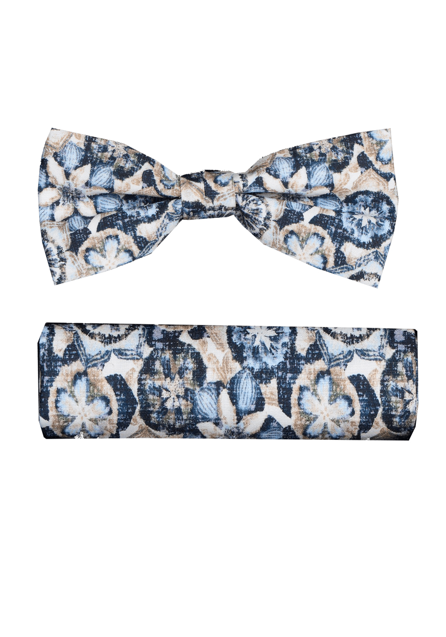 Produktbild fr 'VENTI Fliege + Einstecktuch Set Muster blau'