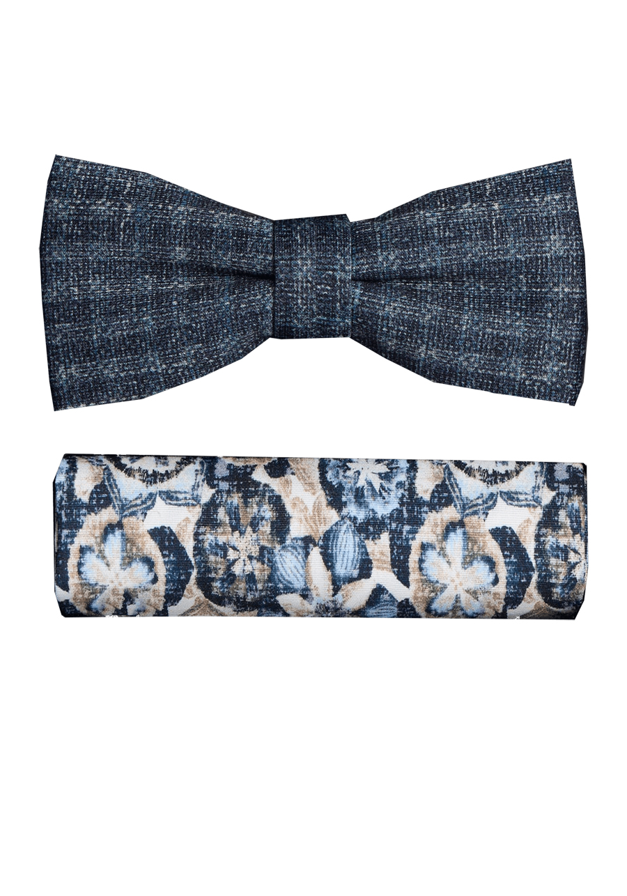 Produktbild fr 'VENTI Fliege + Einstecktuch Set Muster blau'
