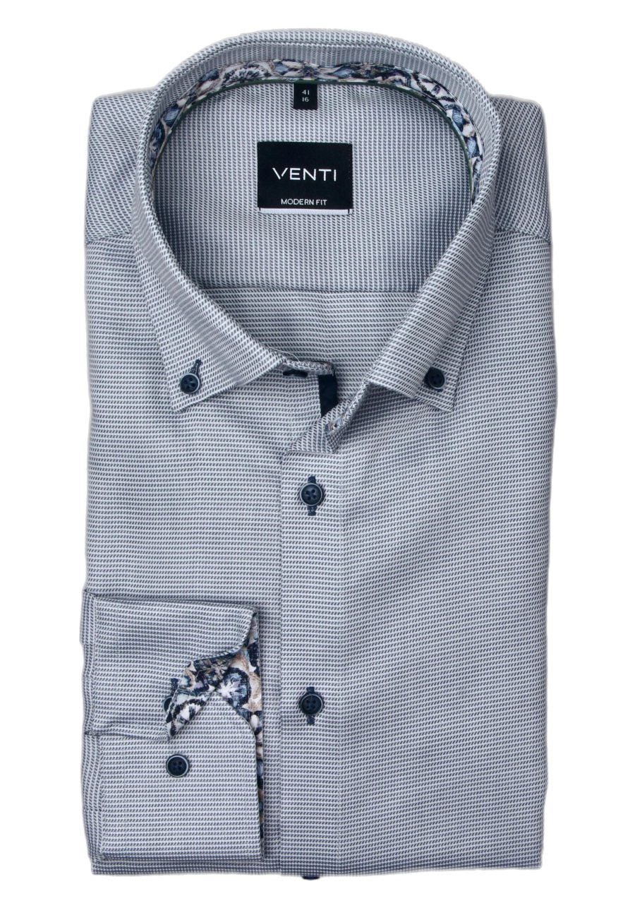Produktbild fr 'VENTI Modern Fit Hemd Langarm Button Down Kragen Dobby Muster blau'