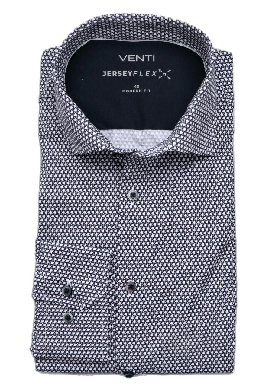 VENTI Modern Fit Hemd Langarm Haifischkragen Jersey Stretch Muster blau