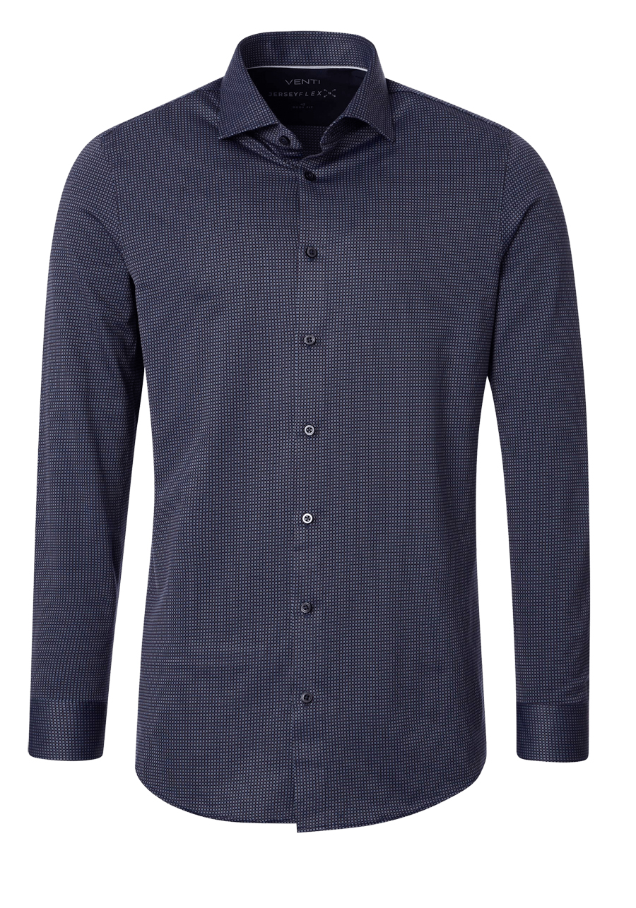 Produktbild f�r 'VENTI Modern Fit Hemd Langarm Haifischkragen Jerseyflex Stretch Muster blau'