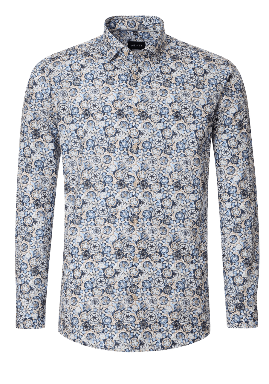 Produktbild fr 'VENTI Modern Fit Hemd Langarm New Kent Kragen Blumenmuster blau'