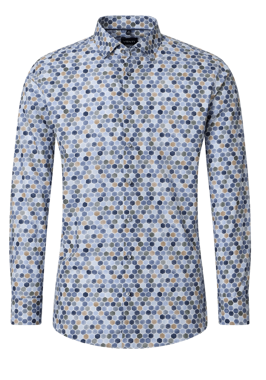Produktbild f�r 'VENTI Modern Fit Hemd Langarm New Kent Kragen Muster blau'