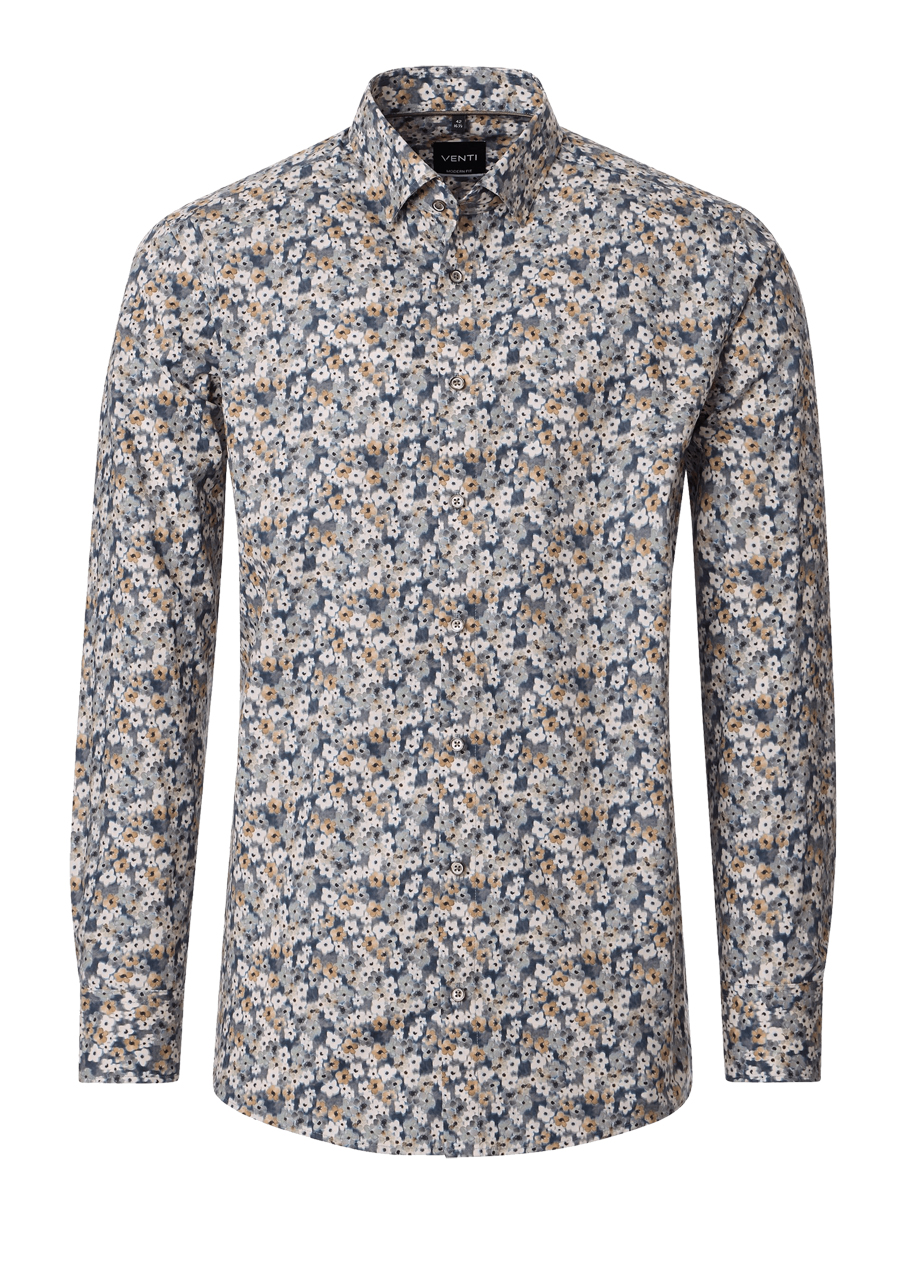 Produktbild f�r 'VENTI Modern Fit Hemd Langarm Under Button Down Kragen Blumenmuster blau'