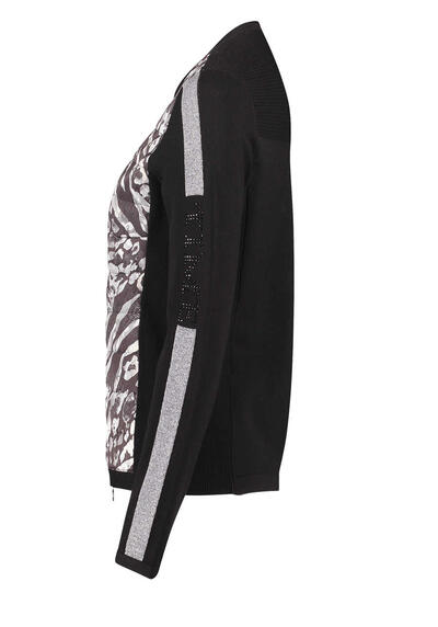 Produktbild fr 'BETTY BARCLAY Langarm Shirtjacke Rundhals Steppung Webeinstze Animalprint schwarz/grau'
