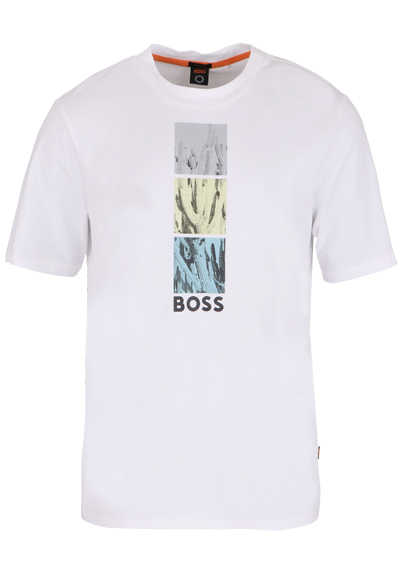 BOSS Kurzarm T-Shirt TETRUE 1 Rundhals Kaktus-Print weiß