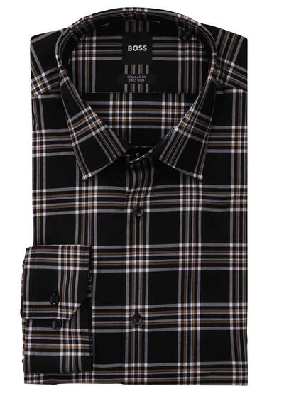 BOSS Regular Fit Hemd H-JOE-C1 extra langer Arm New Kent Kragen Karo schwarz