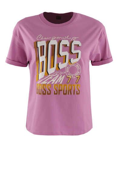 BOSS T-Shirt Halbarm EVARSY Rundhals Front-Print rosa