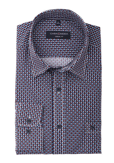 CASAMODA Casual Fit Hemd super langer Arm New Kent Kragen Muster blau