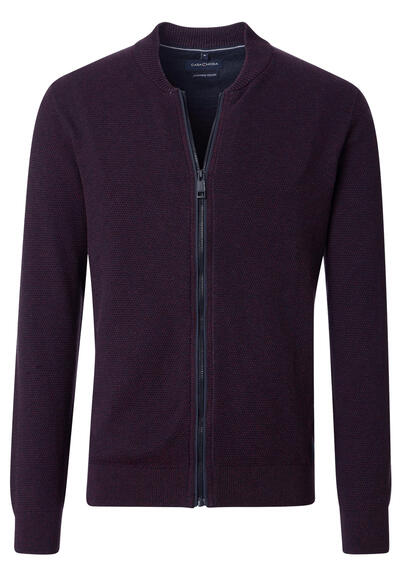 CASAMODA Strickjacke Langarm Reiverschluss Baumwolle weinrot