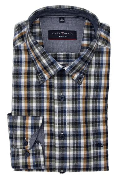 CASAMODA Casual Fit Hemd Langarm Button Down Kragen Flanell Karo blau