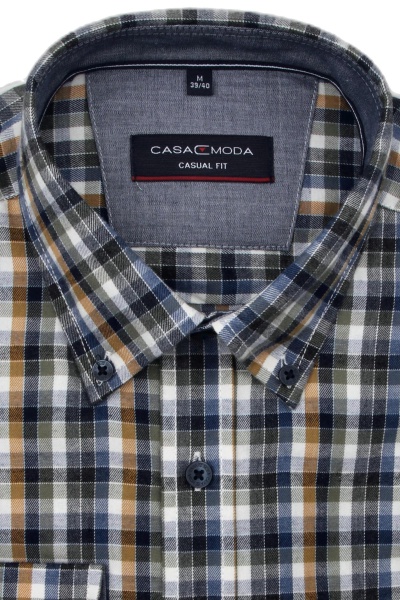 CASAMODA Casual Fit Hemd Langarm Button Down Kragen Flanell Karo blau